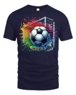Colorful Soccer Goal Graphic T-Shirt for Fans - navy t-shirt on white background