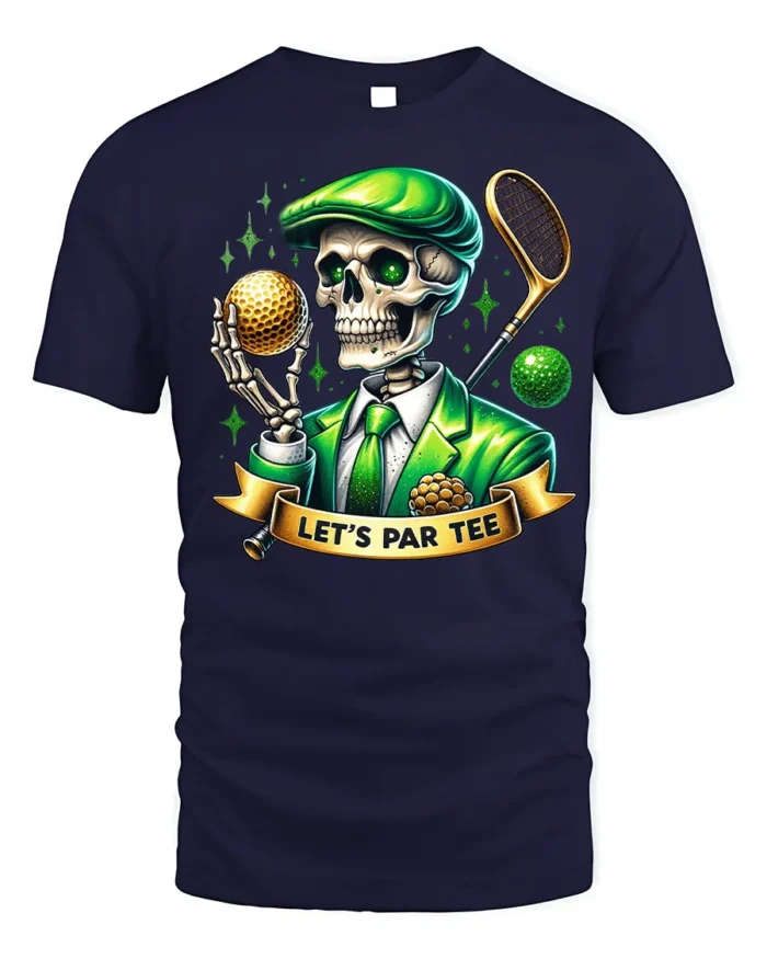 Skeleton Golf Par Tee Funny Graphic T-Shirt - navy t-shirt on white background