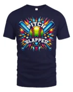 Funny Softball Pitch Slapped Graphic T-Shirt - navy t-shirt on white background