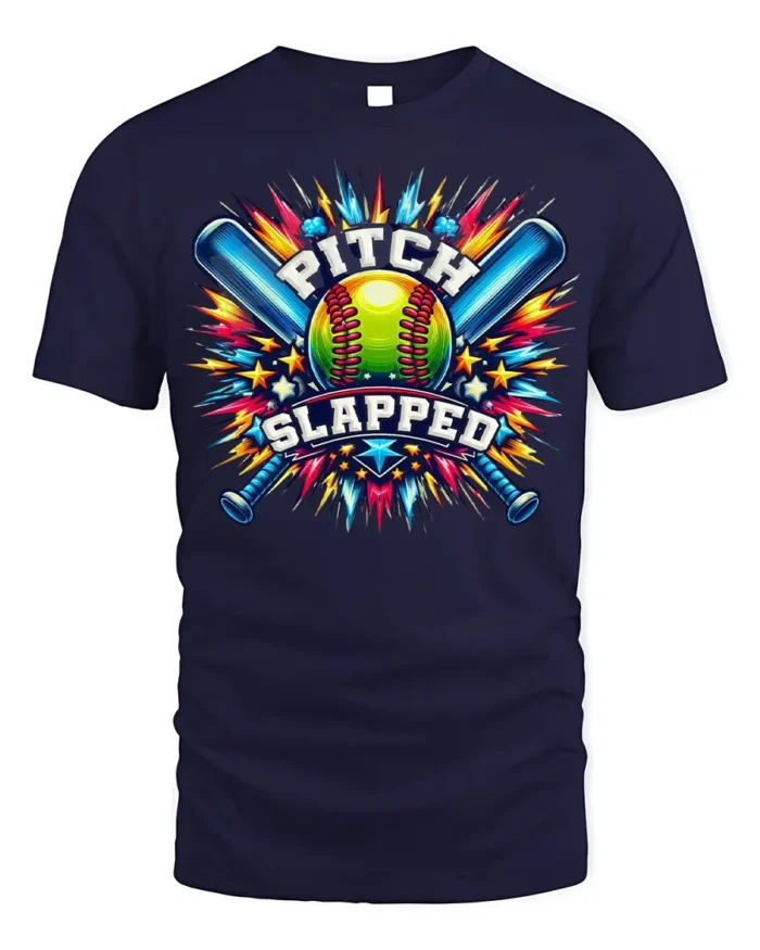 Funny Softball Pitch Slapped Graphic T-Shirt - navy t-shirt on white background