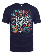Colorful Hockey Mom Sports Graphic Print T-Shirt - navy t-shirt on white background