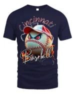 Cincinnati Baseball Angry Ball Graphic T-Shirt - navy t-shirt on white background