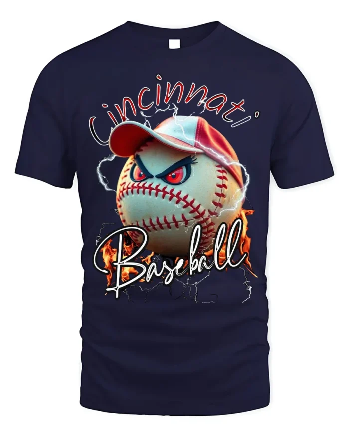 Cincinnati Baseball Angry Ball Graphic T-Shirt - navy t-shirt on white background