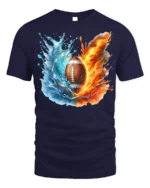 Fire and Water Football Splash Art Graphic T-Shirt - navy t-shirt on white background