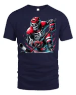 Skeleton Hockey Player Red Uniform Graphic T-Shirt - navy t-shirt on white background