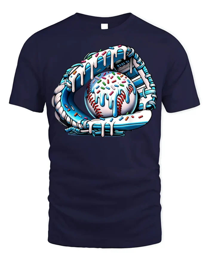 Ice Cream Baseball Glove and Ball Funny T-Shirt - navy t-shirt on white background