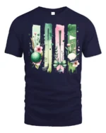 Floral Golf Ball and Club Art Graphic T-Shirt - navy t-shirt on white background