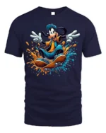 Cool Cartoon Dog Skateboard Splash Graphic T-Shirt - navy t-shirt on white background