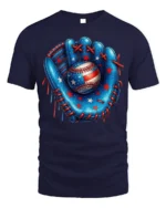 Patriotic Baseball Glove and Ball Graphic T-Shirt - navy t-shirt on white background