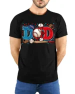 Baseball Dad Sports Glove and Bat Graphic T-Shirt - model wearing black shirt, hands behind back