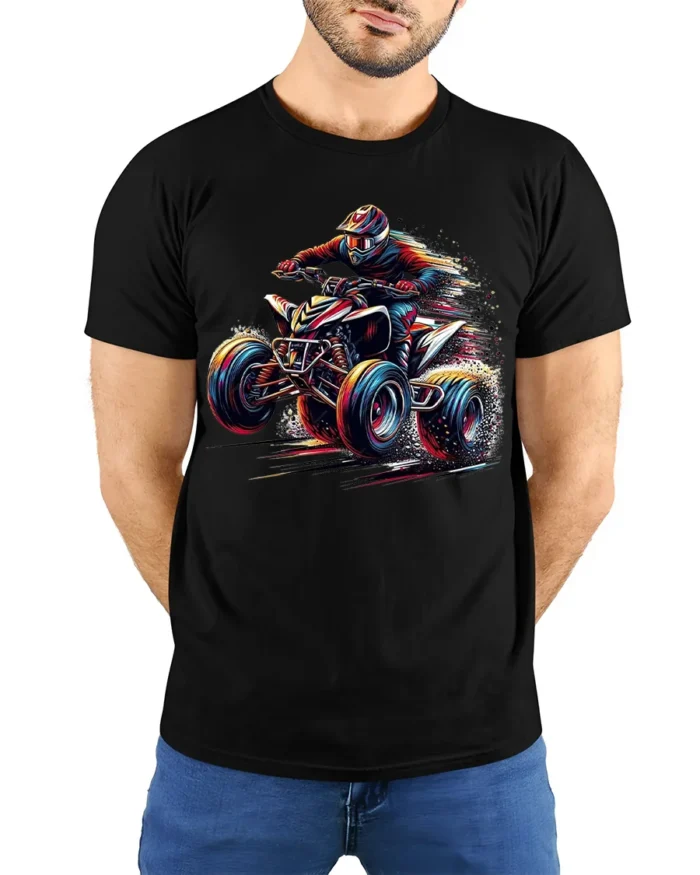 Extreme ATV Rider Off Road Racing Graphic T-Shirt - model wearing black shirt, hands behind back