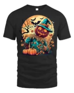 Pumpkin Head Scarecrow Halloween Graphic T-Shirt - black t-shirt on white background