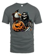 Grim Reaper Eagle Pumpkin Halloween T-shirt - gray t-shirt on white background