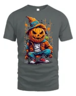 Urban Pumpkin Head Street Style Halloween T-shirt - gray t-shirt on white background