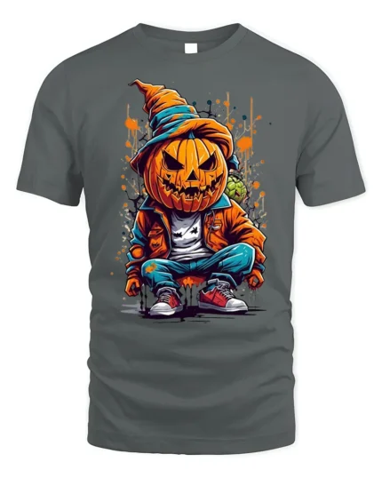 Urban Pumpkin Head Street Style Halloween T-shirt - gray t-shirt on white background