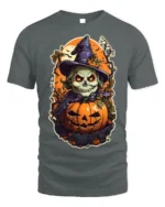 Evil Witch Skull Pumpkin Halloween T-shirt - gray t-shirt on white background