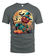 Pumpkin Head Scarecrow Halloween Graphic T-Shirt - gray t-shirt on white background
