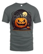 Evil Pumpkin Haunted House Halloween T-Shirt - gray t-shirt on white background