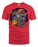 Spooky Witch Pumpkin Halloween Graphic T-Shirt - red t-shirt on white background