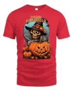 Witch Skull Pumpkin Happy Halloween T-shirt - red t-shirt on white background
