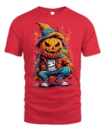 Urban Pumpkin Head Street Style Halloween T-shirt - red t-shirt on white background