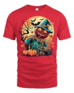 Pumpkin Head Scarecrow Halloween Graphic T-Shirt - red t-shirt on white background