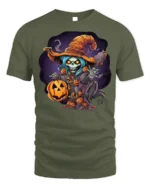 Spooky Witch Pumpkin Halloween Graphic T-Shirt - military green t-shirt on white background