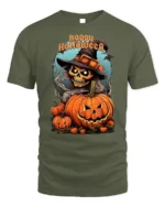 Witch Skull Pumpkin Happy Halloween T-shirt - military green t-shirt on white background
