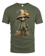 Creepy Scarecrow Pumpkin Halloween T-shirt - military green t-shirt on white background