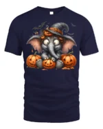 Cute Elephant Witch Halloween Pumpkin T-shirt - navy t-shirt on white background