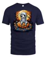 Spooky Cute Mummy Pumpkin Halloween T-shirt - navy t-shirt on white background