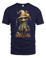 Creepy Scarecrow Pumpkin Halloween T-shirt - navy t-shirt on white background