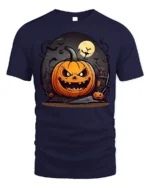Evil Pumpkin Haunted House Halloween T-Shirt - navy t-shirt on white background