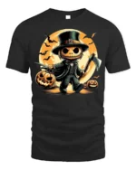 Spooky Pumpkin Axe Halloween Tshirt Costume Style - black t-shirt on white background