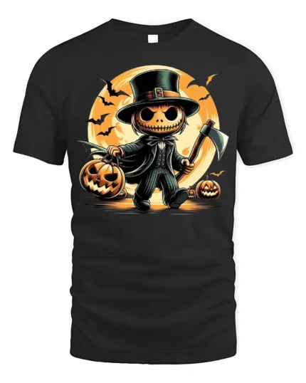 Spooky Pumpkin Axe Halloween Tshirt Costume Style - black t-shirt on white background