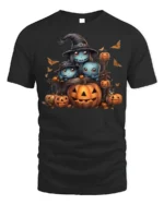 Cute Spooky Creatures Pumpkin Halloween Tshirt - black t-shirt on white background