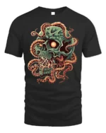 Creepy Skull Tentacles Horror Tshirt Graphic Style - black t-shirt on white background