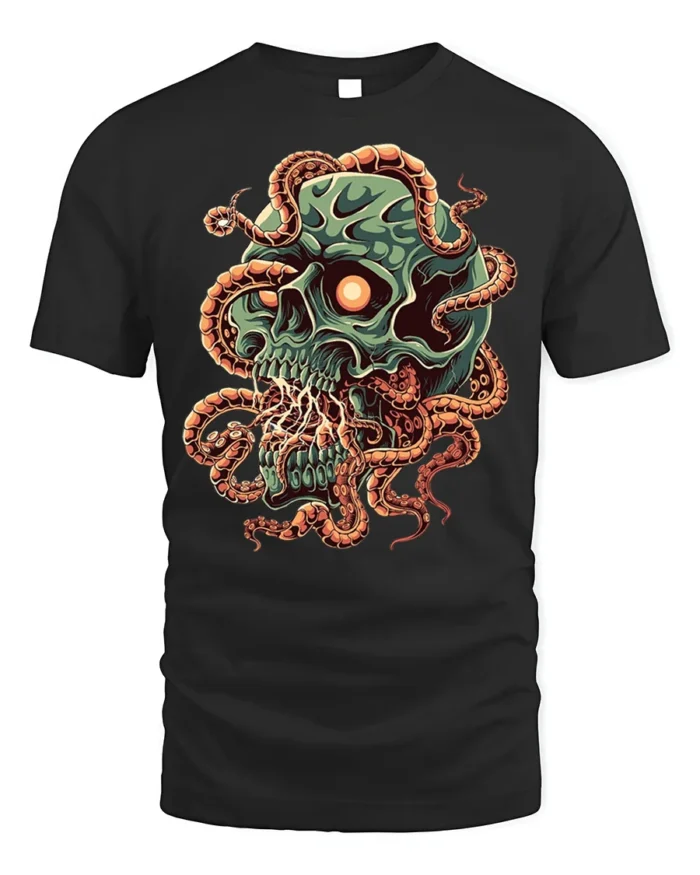 Creepy Skull Tentacles Horror Tshirt Graphic Style - black t-shirt on white background