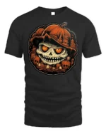Evil Pumpkin Skull Halloween Horror Tshirt Style - black t-shirt on white background
