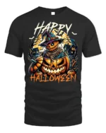 Scary Pumpkin Scarecrow Halloween Tshirt Style - black t-shirt on white background