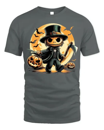 Spooky Pumpkin Axe Halloween Tshirt Costume Style - gray t-shirt on white background