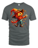 Pumpkin Scarecrow Halloween Tshirt Cute Spooky Style - gray t-shirt on white background