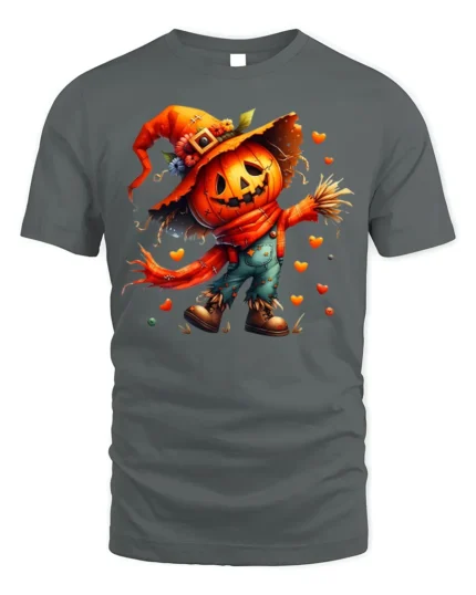 Pumpkin Scarecrow Halloween Tshirt Cute Spooky Style - gray t-shirt on white background