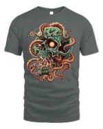 Creepy Skull Tentacles Horror Tshirt Graphic Style - gray t-shirt on white background