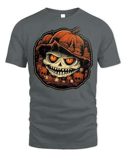 Evil Pumpkin Skull Halloween Horror Tshirt Style - gray t-shirt on white background
