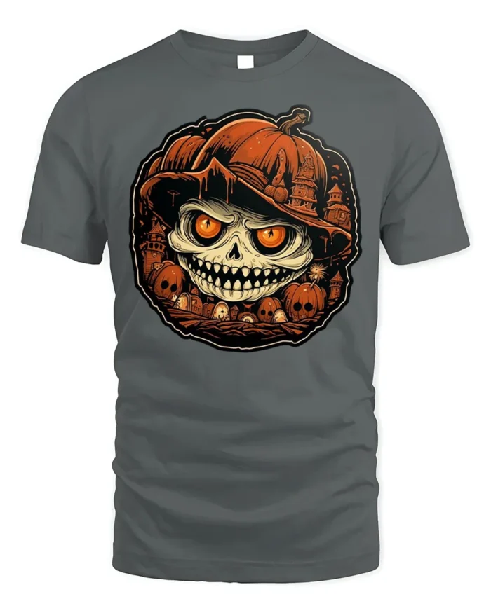 Evil Pumpkin Skull Halloween Horror Tshirt Style - gray t-shirt on white background