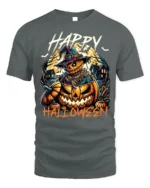 Scary Pumpkin Scarecrow Halloween Tshirt Style - gray t-shirt on white background