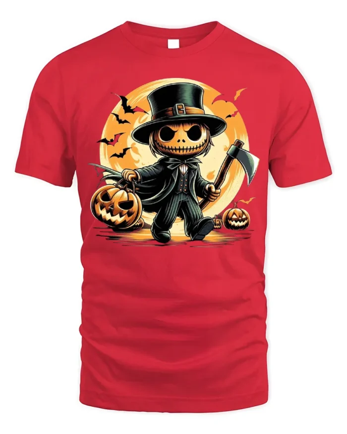 Spooky Pumpkin Axe Halloween Tshirt Costume Style - red t-shirt on white background