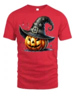 Pumpkin Witch Hat Halloween Jack O Lantern Tshirt - red t-shirt on white background