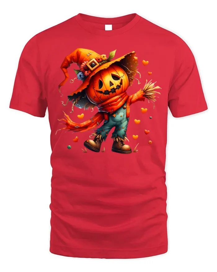 Pumpkin Scarecrow Halloween Tshirt Cute Spooky Style - red t-shirt on white background
